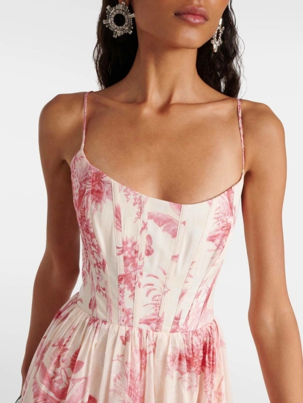 ZIMMERMAN Waverly Corset Midi Dress In Pink Palm NWT AUS 3/US L. - Picture 2 of 14